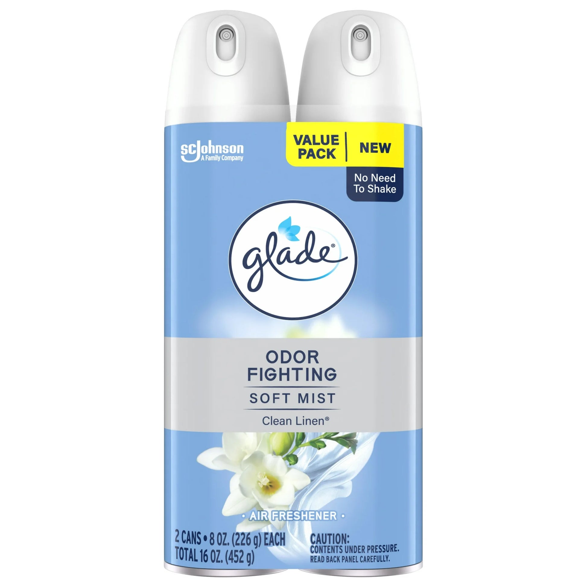 Glade Odor Fighting Soft Mist Air Freshener Room Spray, Clean Linen, 2 pk./16 oz