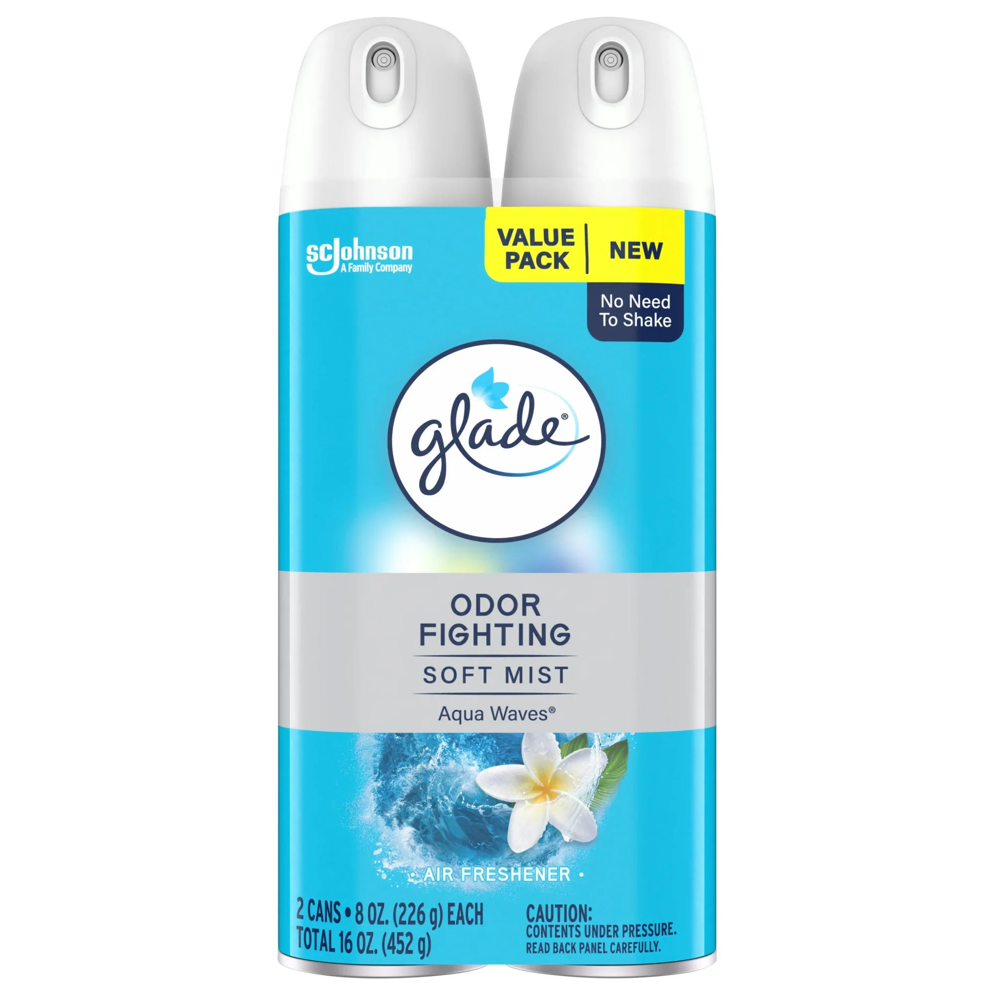 Glade Odor Fighting Soft Mist Air Freshener Room Spray, Aqua Waves, 2pk./16 oz